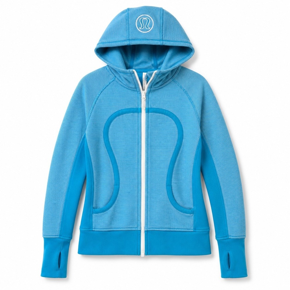 Lululemon Vintage Hooded Jacket Womens 12 Blue Turquoise Full Zip Thumbholes